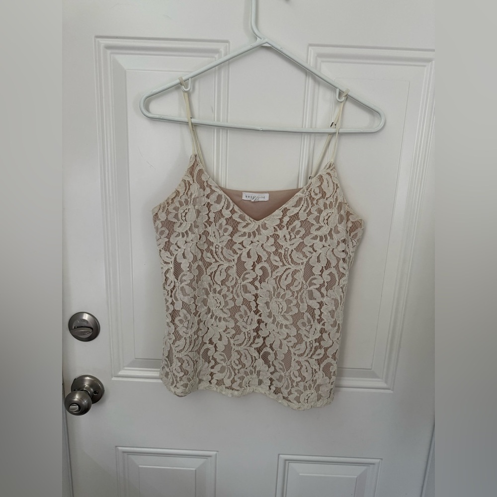 Socialite Cream Lace Overlay V-Neck Camisole